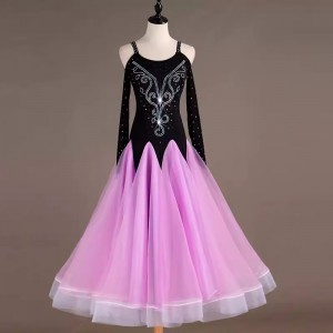 Black lavender competition ballroom dance dresses for women girls professional waltz tango foxtrot smooth dance long gown for female
